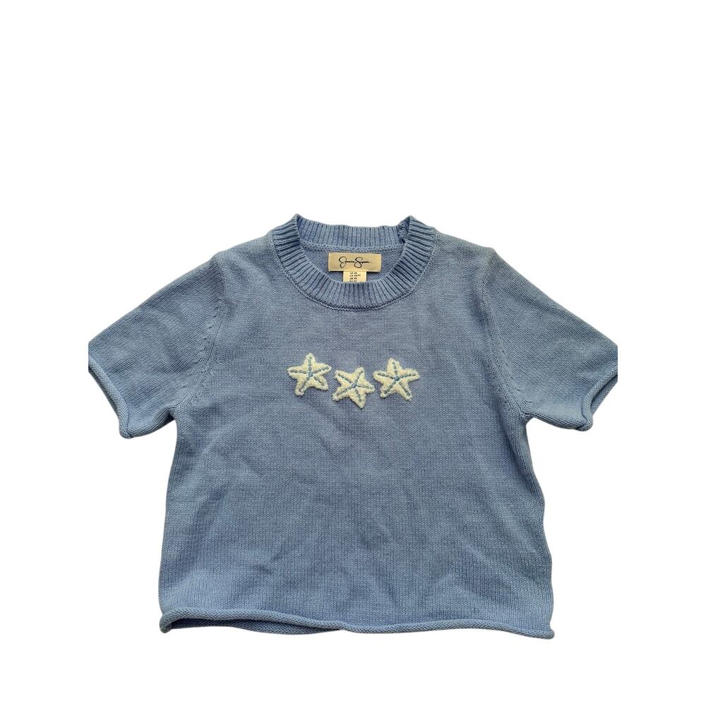 Jessica Simpson Blue Knit Short Sleeve Sweater XS cottagecore grandma